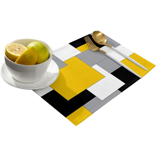 Set de 6 sets de table abstraits noirs et jaunes antidérapants 1