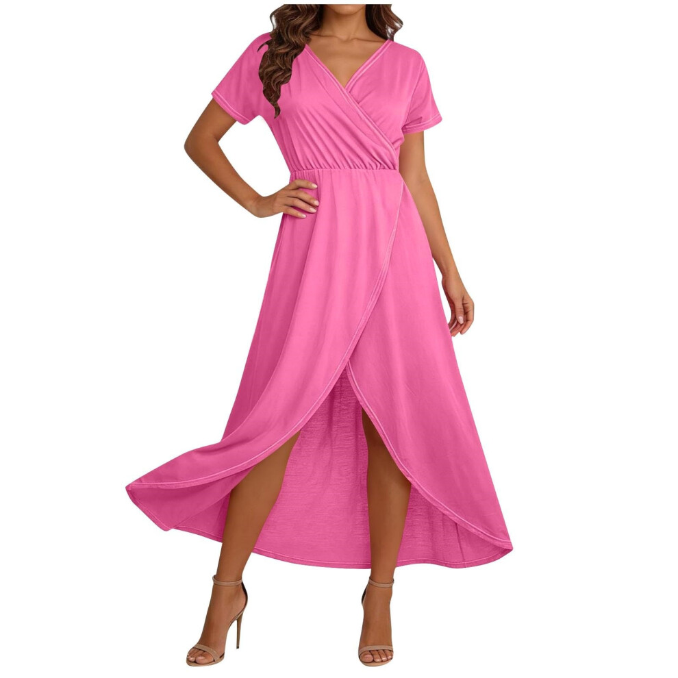 Red Women's Elegant Flowy Vacation Maxi - Loose V-Rose Xxl