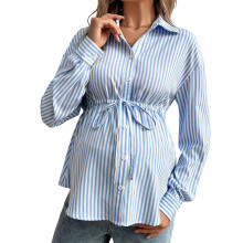 Women's Maternity Shirt Long Sleeve Button Down Nursing-Blue M