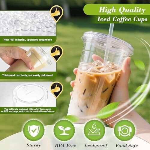 Διαφανή πλαστικά ποτήρια 32oz με καπάκια και καλαμάκια (συσκευασία των 50 τεμαχίων) 2