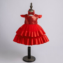 (Red, 90 yards) One-year-old dress children's dress princess dress girl mesh tutu dress