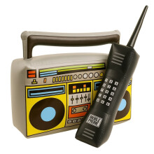 2Pcs Set Inflatable Boombox & Phone Retro Boombox Radio Props – 80s & 90s Hip-Hop Party Decoration, Accessory