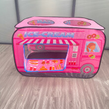 Pink Ice Cream Dessert Car Pop-Up Game Tent with Storage Bag And Three Openings, a Tent Themed Around a Pink Dessert Truck