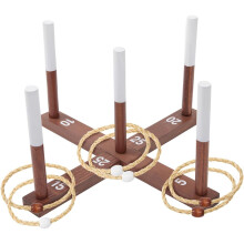 Rustikales Ringwurfspiel aus Holz mit 6 Seilringen, klassisches Garten- und Indoor-Spiel für Partys, Grillabende, Familientreffen