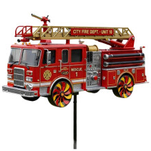 Whirligigs Garden Metal Fire Truck Garden Wind Garden Windmill Outdoor Ground Insertion Decor Small Metal Windmill