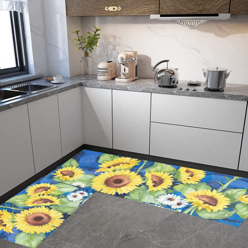 Blue Sunflower Farmhouse Kitchen Rug Set 2 pcs 2