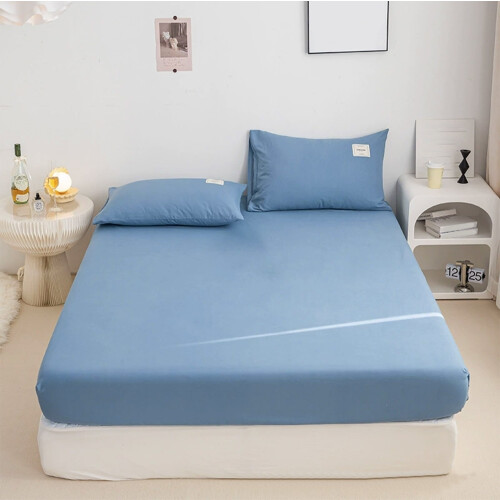 Drap-housse Queen antidérapant en polyester bleu ciel 1