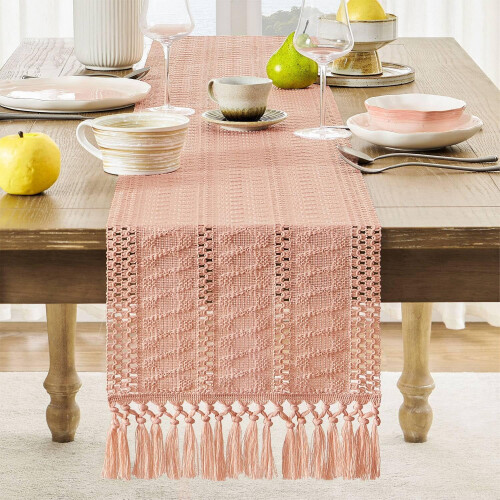 Chemin de table bohème en macramé, coton-polyester, 30 cm 1