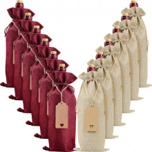 Jute-Weinflaschenbeutel mit Kordelzug, 12 Stück