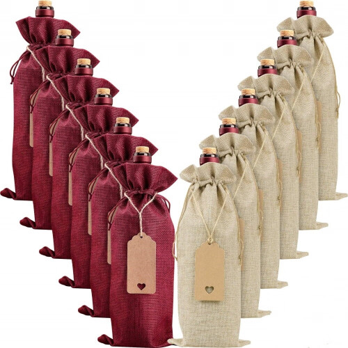 Jute-Weintaschen, burgunderrot, 12er-Pack