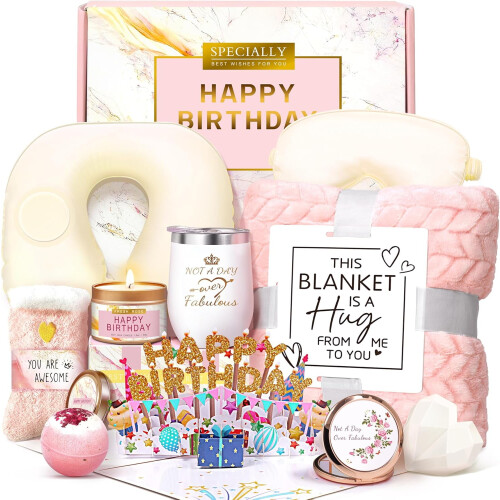 Cesta de presente de aniversário para mulheres com itens de spa