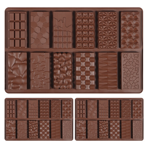 3-pak silikone chokoladebarforme, 12 hulrum 1