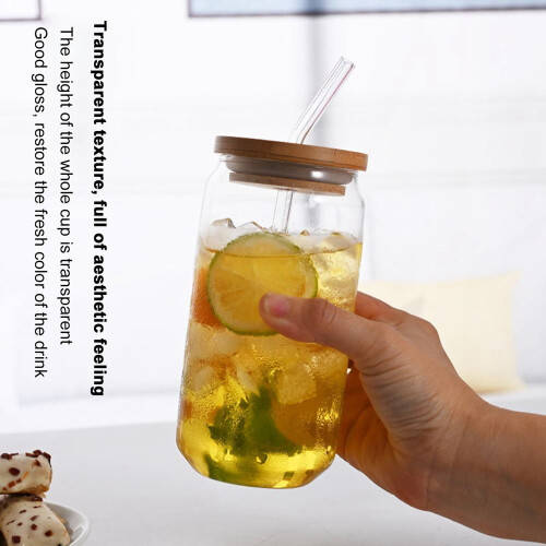 Γυάλινα ποτήρια Mason βάζο 16oz με καπάκια και καλαμάκια 1