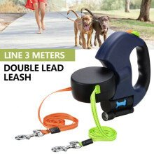 3M/10KG Dog Lead Leash Double Retractable Leash Extendables Lockable