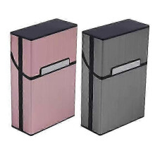 2 stuks sigarettenetui (grijs roségoud) Een sigarettenhouder voor mannen en vrouwen, aluminium sigarettenetui met magnetische sluiting.