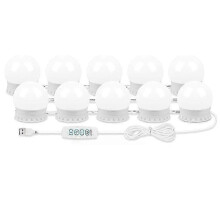 LED Schminkspiegelleuchten, selbstklebend mit 10 dimmbaren Glühbirnen, USB Kabel Spiegelleuchten, kompatibel mit Schmink und Ankleidebereichen