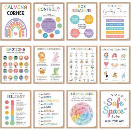 Set de 12 postere Calming Corner cu emoții și sentimente, 25x35 cm 2