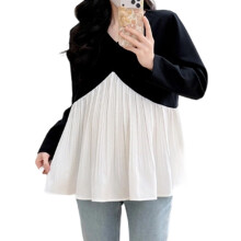 Flattering Patchwork Pregnant Tops Designed With-black white M