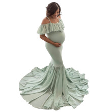 Trendy Pregnancy Dress Maternity Gown With-mint green XL