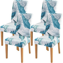 Blå blommiga stretchöverdrag till matsalsstolar (set om 4)