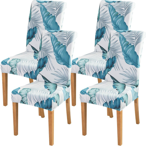 Blå blommiga stretchöverdrag till matsalsstolar (set om 4)