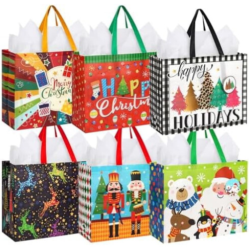 Sacolas de presente de Natal extragrandes com cordão (16,5 x 13 x 6,3 cm)