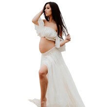 Maternity Photo Shoot Outfit Stretchy Comfortable Two-White XL