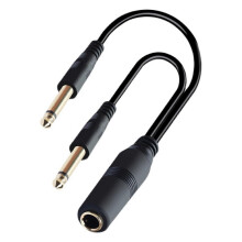 Stevige 6,35 mm splitterkabel met anti-ruisontwerp, 6,35 mm female naar 2 mono male audiokabels, compatibel met Clear Sound Output, meerkleurig.