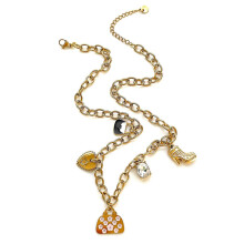 Elegante hartvormige hangerketting van roestvrij staal met emaille en sprankelende strass-steentjes, geschikt als cadeau voor dames.