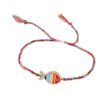 Bracelet en alliage délicat avec breloque poisson, cordon tressé ajustable, finition goutte d'huile, bijou léger, accessoire de poignet, cadeau
