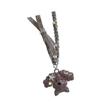 Collar moderno con dije de perro, diseño de materiales mixtos, aleación y cadena con colgante textil, compatible con accesorios de moda.