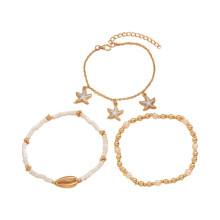 Adjustable Hawaiian Styles Anklet Trio Shell Bead Layer Chain Beach Jewelry compatible with Women Casual Wear Multicolor