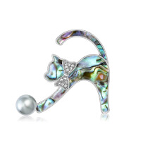 Adjustable Cats Brooch Featuring Shell And Simulated Pearls Details Sparkling Crystal Pin compatible with Women Girls