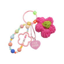 Large Crochet Five Petal Flower Keychain Colorful Acrylic Accessory compatible with Keys Bags Backpack Gift Multicolor