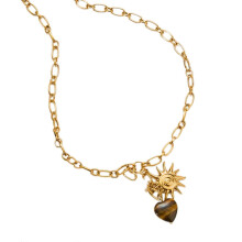 Halsketting met hartvormige hanger van natuurlijke tijgeroogsteen en roestvrijstalen ketting, een ideaal sieraad en cadeau voor vrouwen.