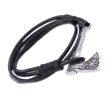 Leather Men's Bracelet with Axes Pendant Adjustable Handchain Unisex Wristband compatible with Everyday Wear Fashion Jewelry Gift