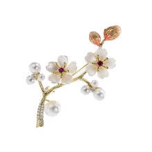 Elegant Plum Flower Shape Shell Brooch Retro Decorative Pin compatible with Women Outfit Accessories Fashion Statement Jewelry