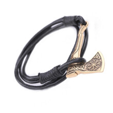 Stylish Men's PU Leather Braided Bracelet Axes Pendant Wristchain Gothic Style Handchain Accessory compatible with Casual Wear