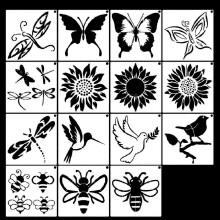 15 wiederverwendbare PET-Malvorlagen, 5x5 Zoll, Schmetterlings-Zeichenschablonen, geeignet für Kinder, Scrapbooking, Journal-Alben