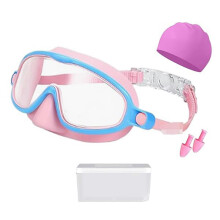 Kid Swim Goggles Wide View Frogs Resistant Swimming Glasses With Earplugs And Swim Hat compatible with Children Boy Girl Swimming