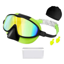 Kid Swimming Goggles With Earplugs and Swim Hat Frogs Resistant Wide View Swim Glasses compatible with Boy Girl Children Swimmi
