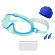 Kids Swim Goggles Wide View Frogs Resistant Swimming Goggles compatible with Children Boy Girl Includes Swim Hat and Earp