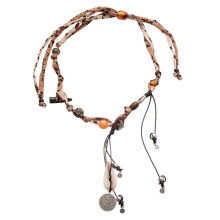 Dubbellaagse stoffen en hars druppelvormige hanger ketting, bohemian halsketting, zomerse sieraden, geschikt voor vrouwen