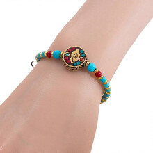 Cultural Tibetan Style Adjustable Bracelet Combining Natural Turquoise And Sturdy Alloy compatible with Spiritual Jewelry Lovers Multicolor
