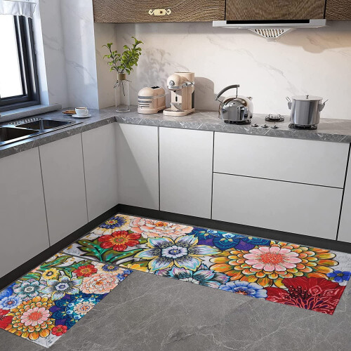 Boho Floral Kitchen Rug Set 2 pcs 45 x 122 cm 1