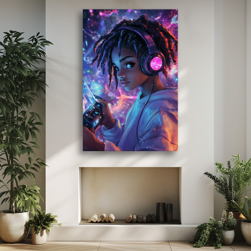 Poster artistico con ragazza dai dreadlocks e cuffie 1