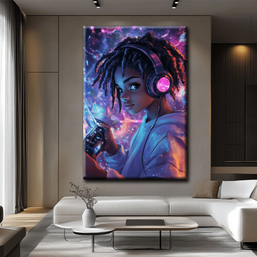 Poster artistico con ragazza dai dreadlocks e cuffie 2