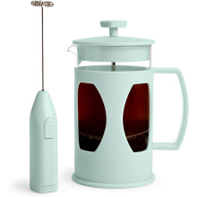 Ensemble cafetière à piston et mousseur à lait – Aqua 4,5 tasses