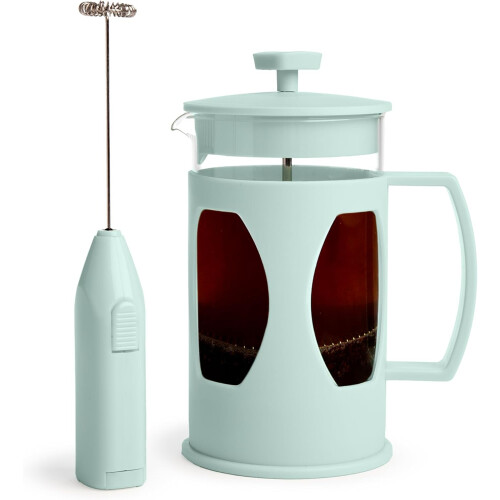 French Press en melkschuimer set – 4,5 kopjes, aqua
