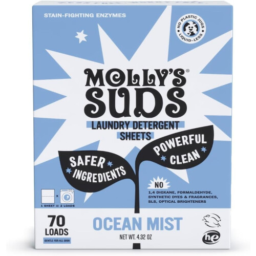 Φύλλα απορρυπαντικού ρούχων Molly's Suds - Βιολογικής βάσης